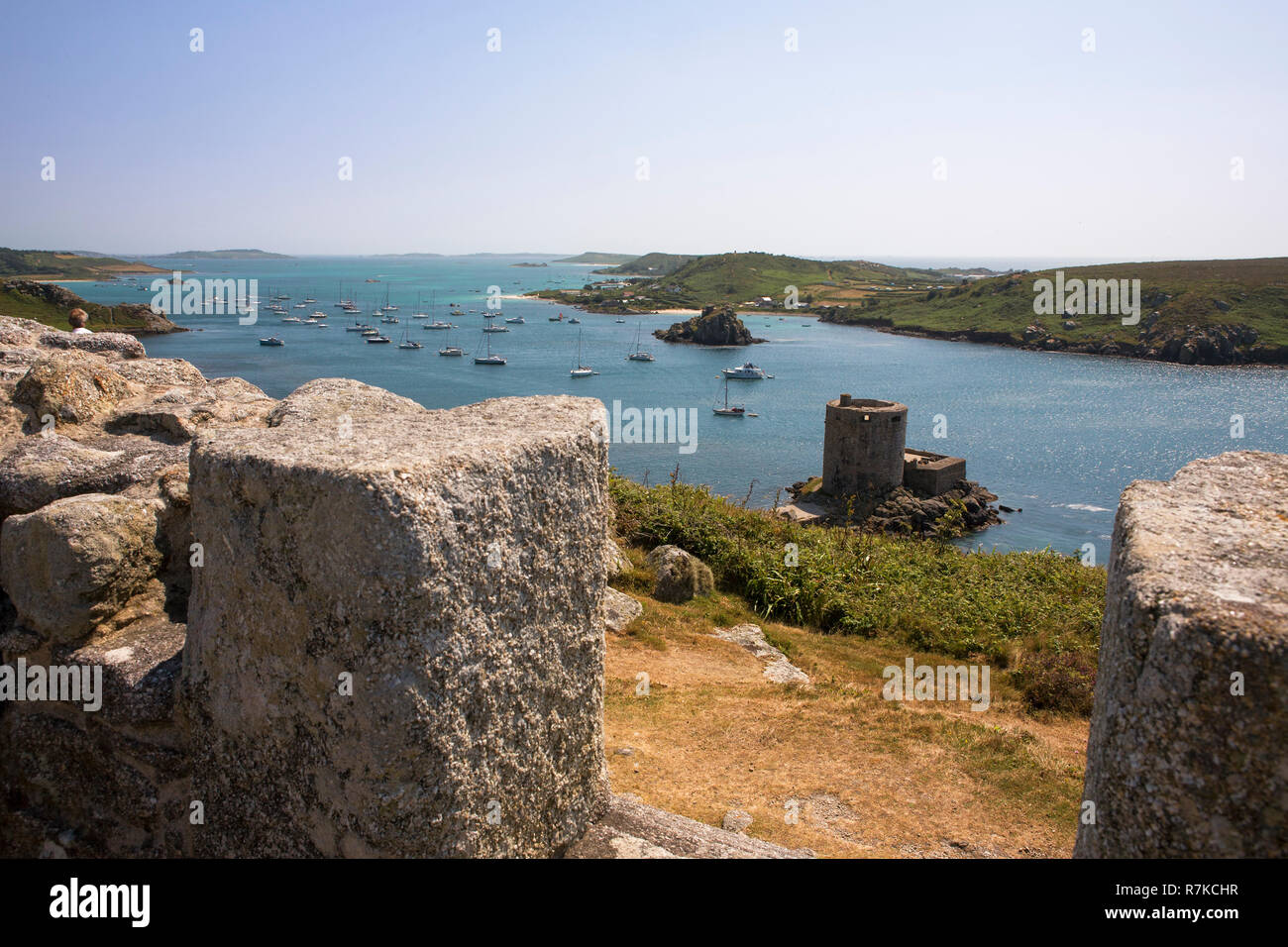 New Grimsby Sound, Cromwell's Castle et Bryher du Roi Charles", château, Îles Scilly Tresco, Royaume-Uni Banque D'Images