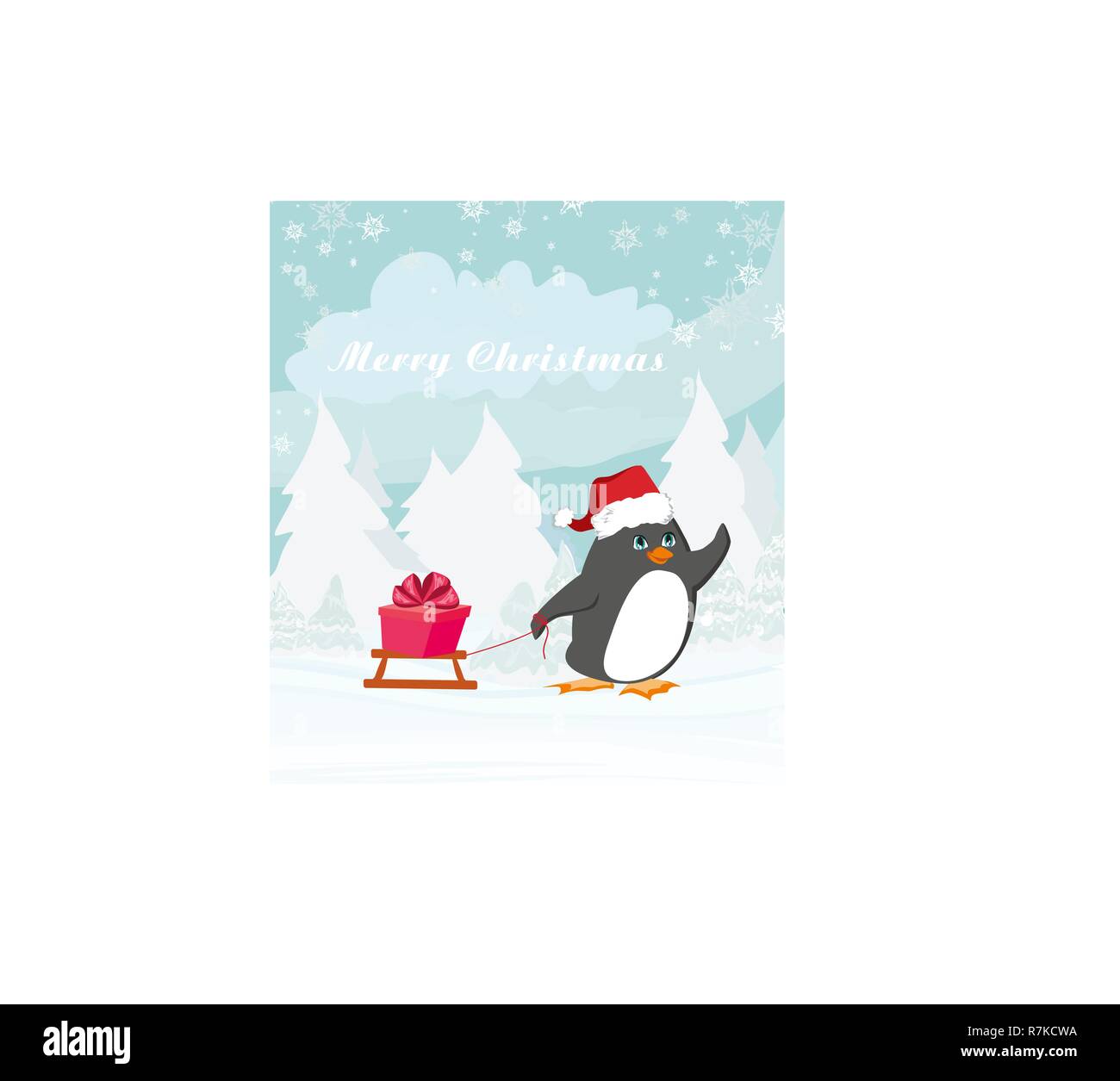 Pingouin avec traîneaux - carte de Noël drôle Illustration de Vecteur