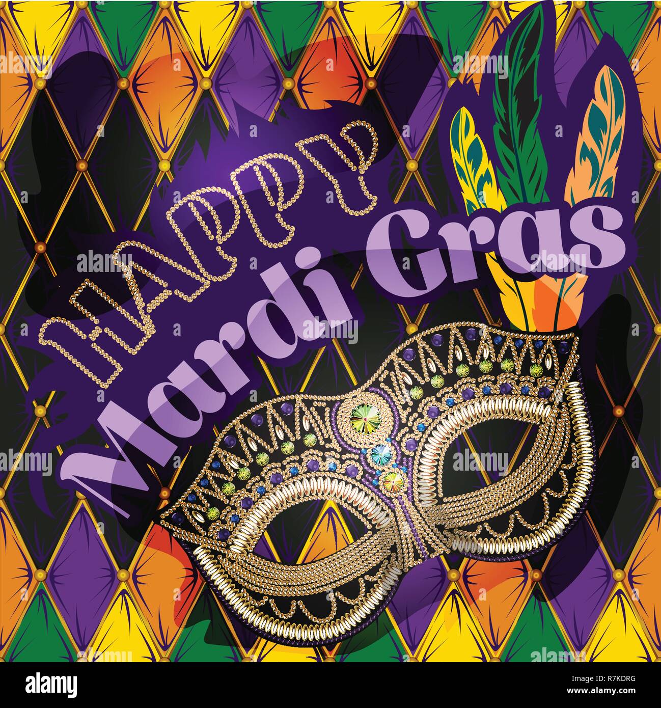 Masque de Mardi Gras, affiche colorée, modèle, flyer. Vector illustration Illustration de Vecteur