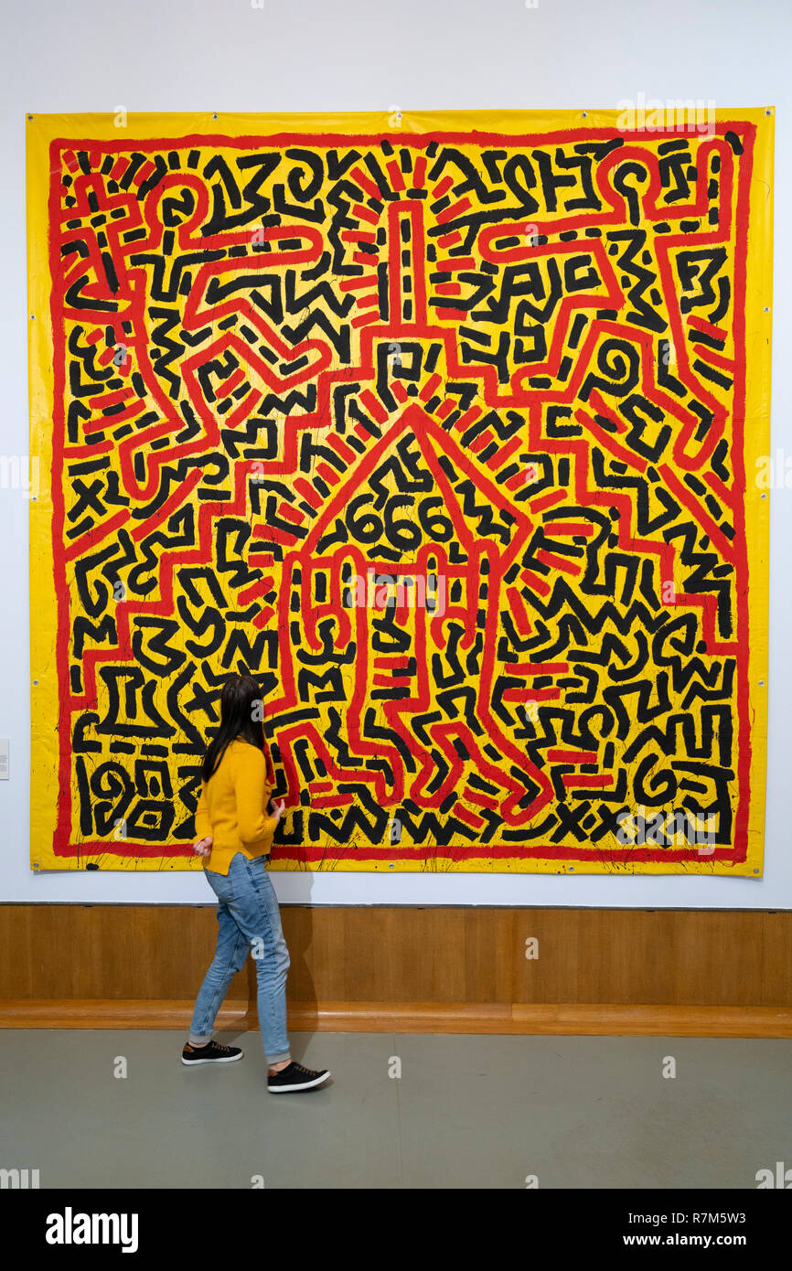 Toile Untitled 1982 par Keith Haring au Musée Boijmans van Beuningen de Rotterdam aux Pays-Bas Banque D'Images