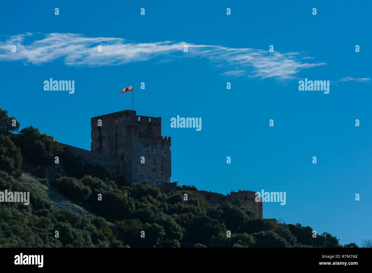 Tour du château mauresque, de Winston Churchill Avenue, Gibraltar, Grande-Bretagne, Royaume-Uni Banque D'Images
