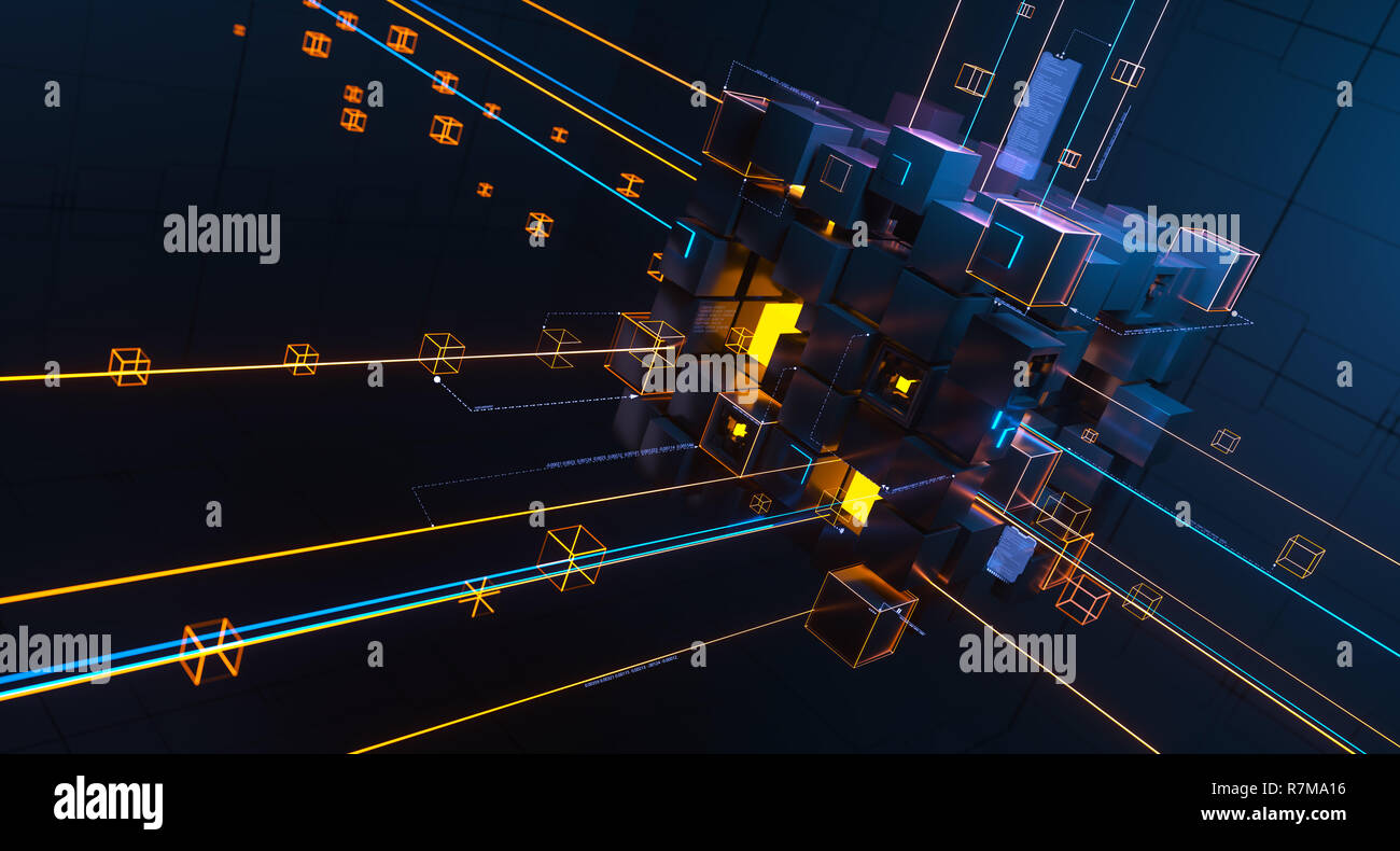 Blockchain technologie concept. 3D illustration Banque D'Images