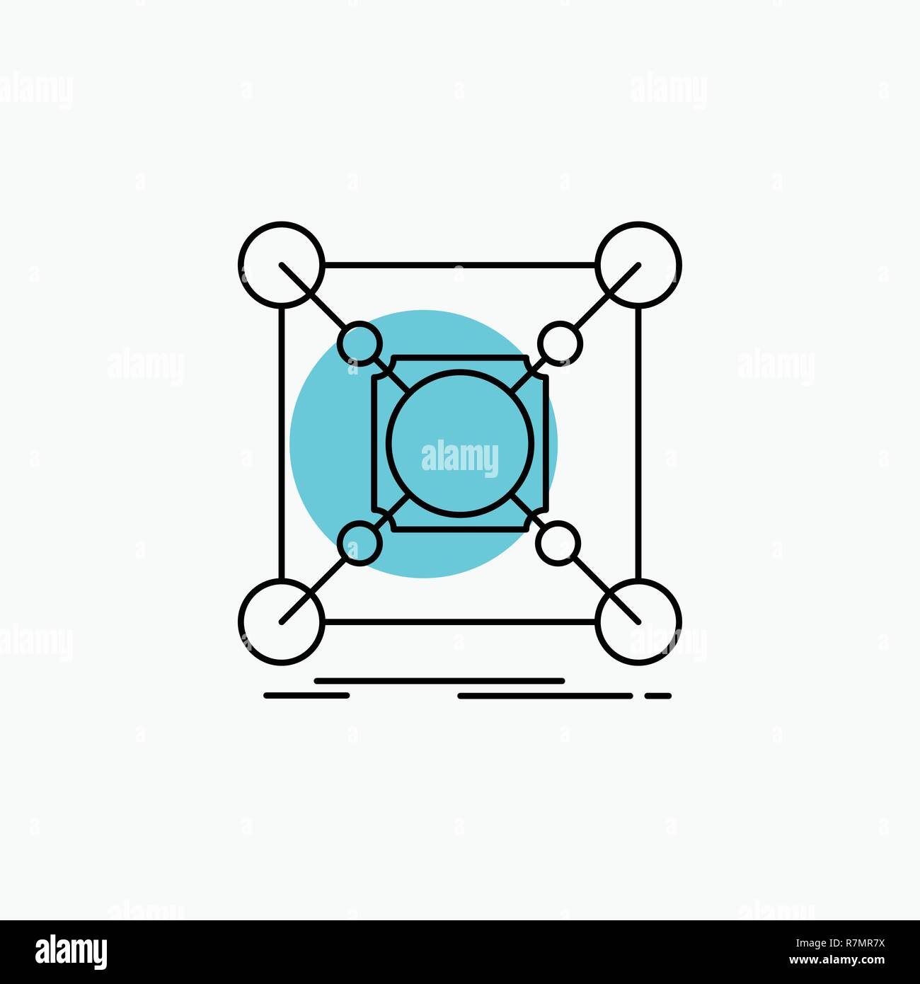 La base, centre, connexion, données, l'icône de la ligne du moyeu Illustration de Vecteur
