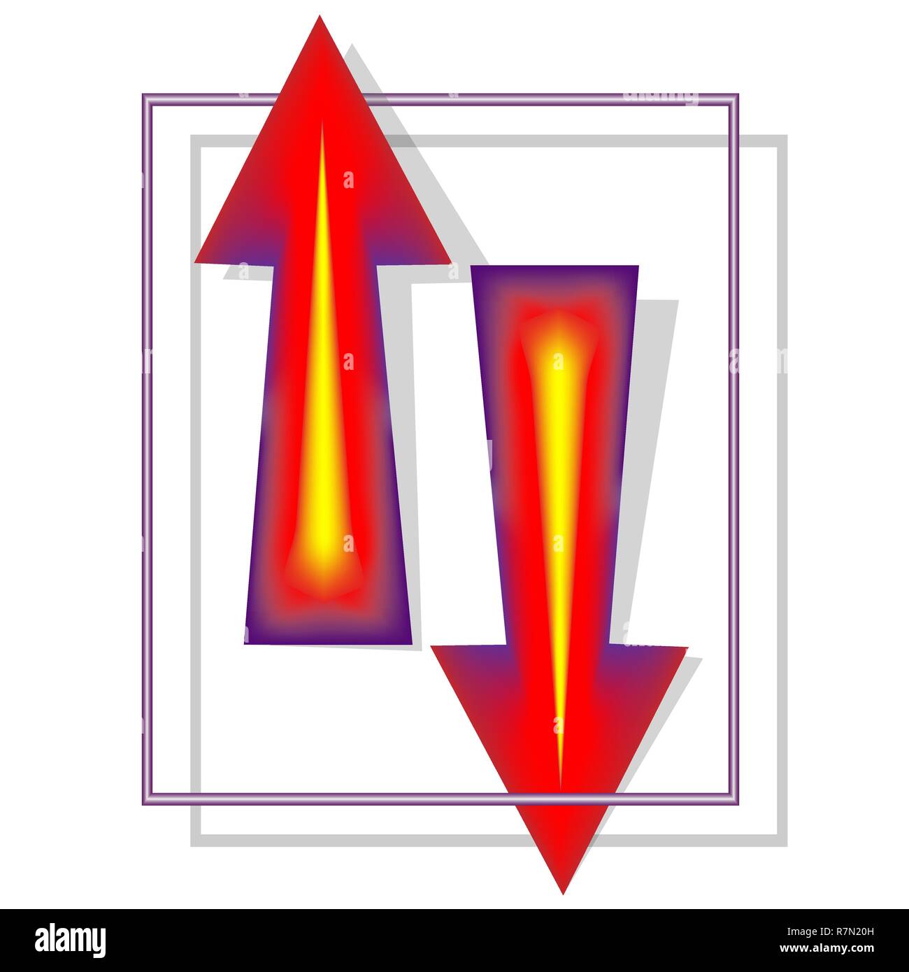Les flèches haut et bas dans un cadre avec des ombres, des dégradés Illustration de Vecteur