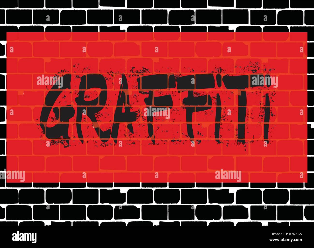 Le mot de l'écriture Graffiti pulvérisé sur un mur avec un fond rouge Illustration de Vecteur