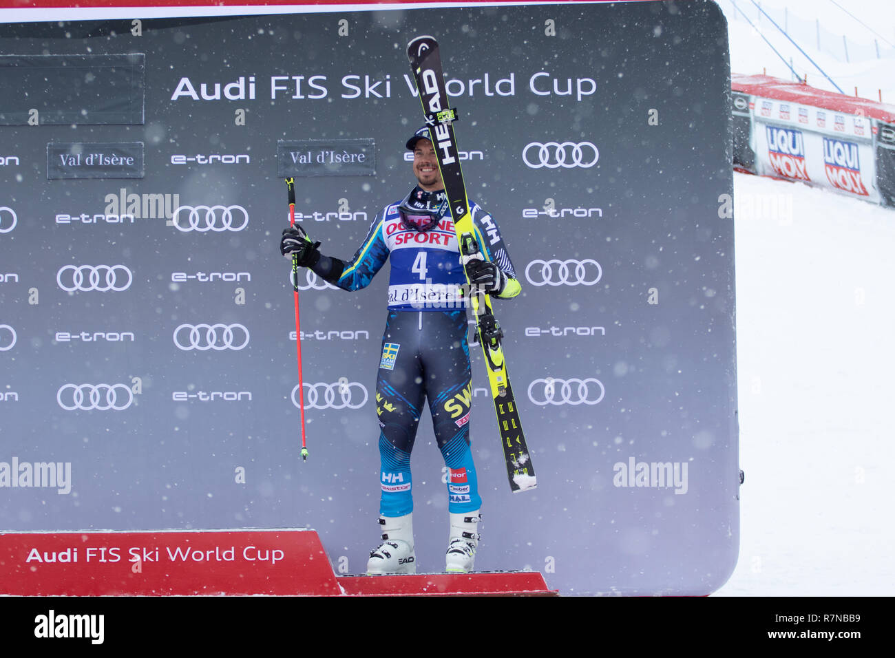 08 Dec 2018 présentation Podium Matts Olsson de Suède 3ème à Val d'Isère  Slalom géant hommes AUDI FIS Alpine Ski World Cup 2019 Photo Stock - Alamy