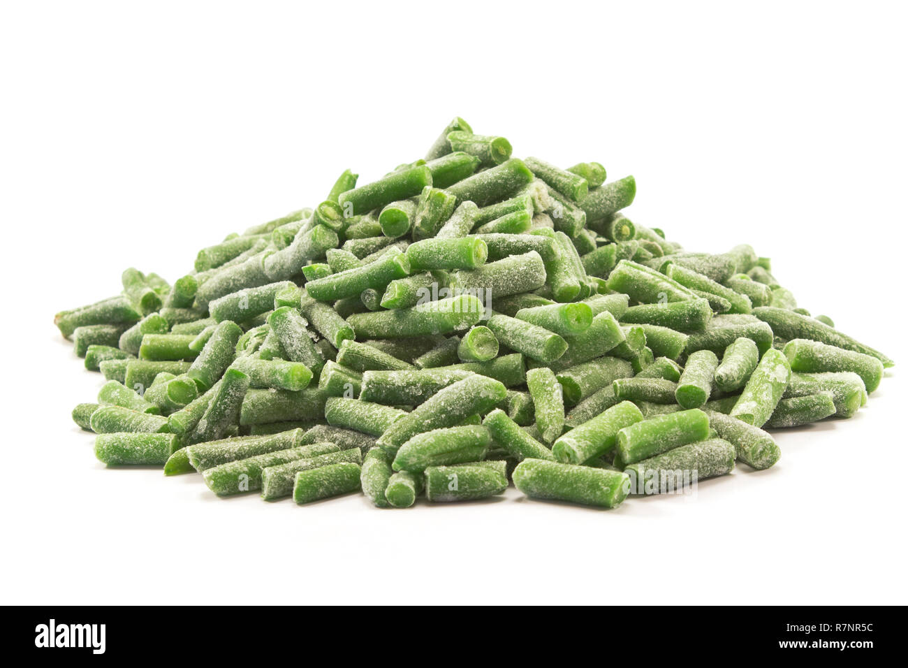 Haricots verts surgelés légumes isolated on white Banque D'Images