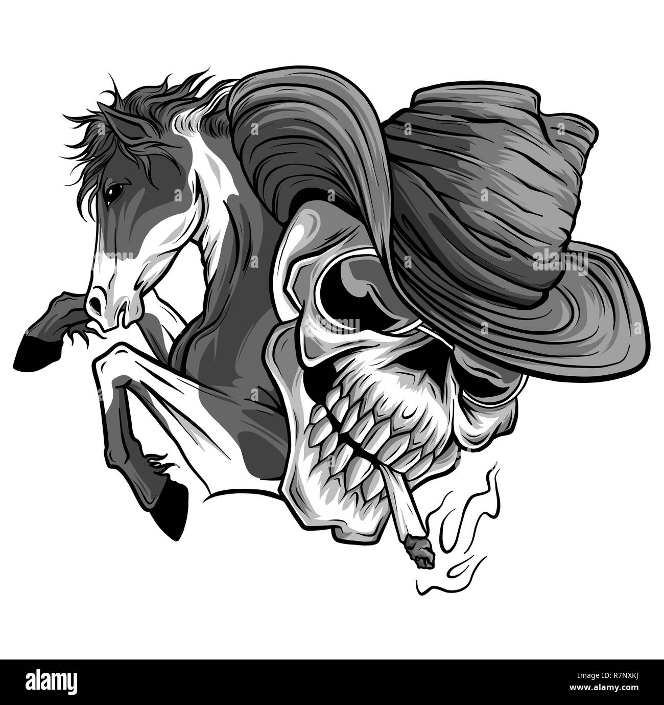 Crâne d'illustration vectorielle, monter un cheval de cow-boy Illustration de Vecteur