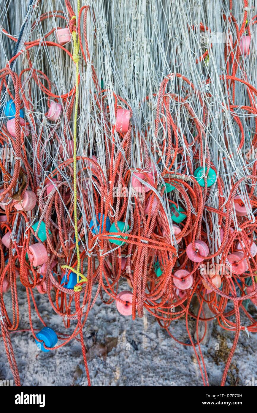 La Thaïlande, la province de Trang, Ko Sukorn island, les filets de pêche Banque D'Images