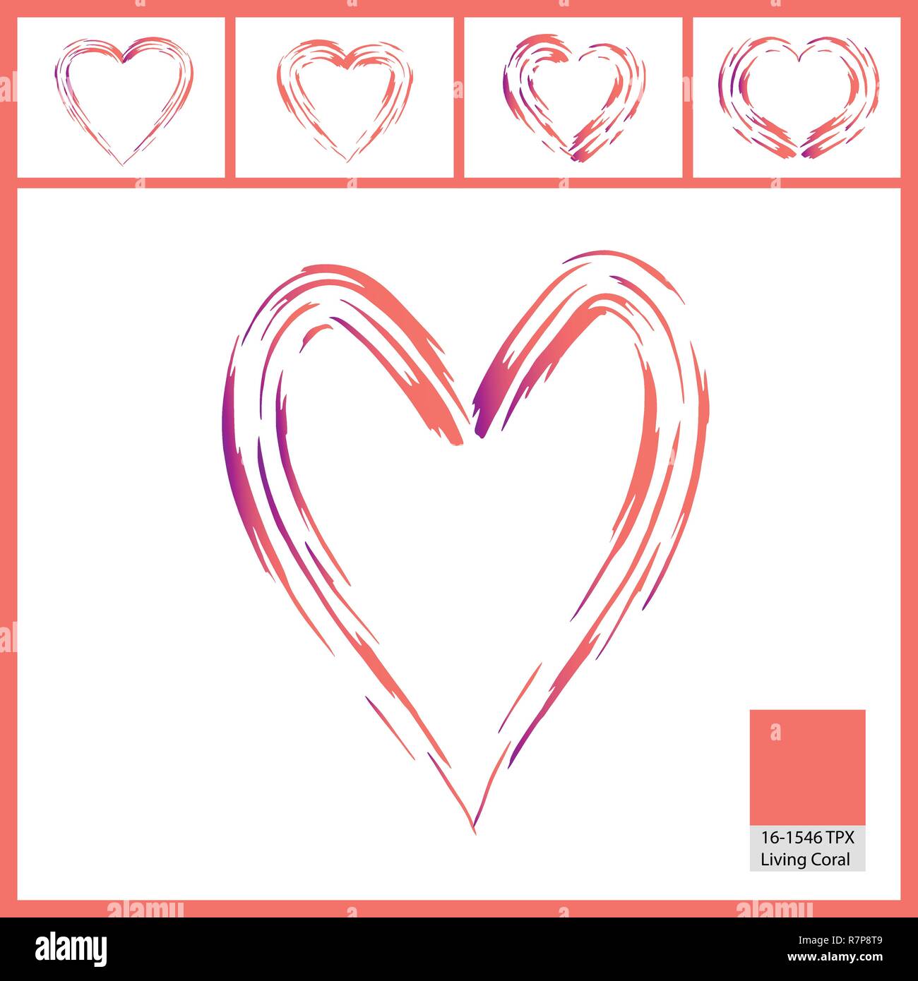 Vecteur de création ensemble de cinq coeurs en couleur corail vivant. Illustration de Vecteur