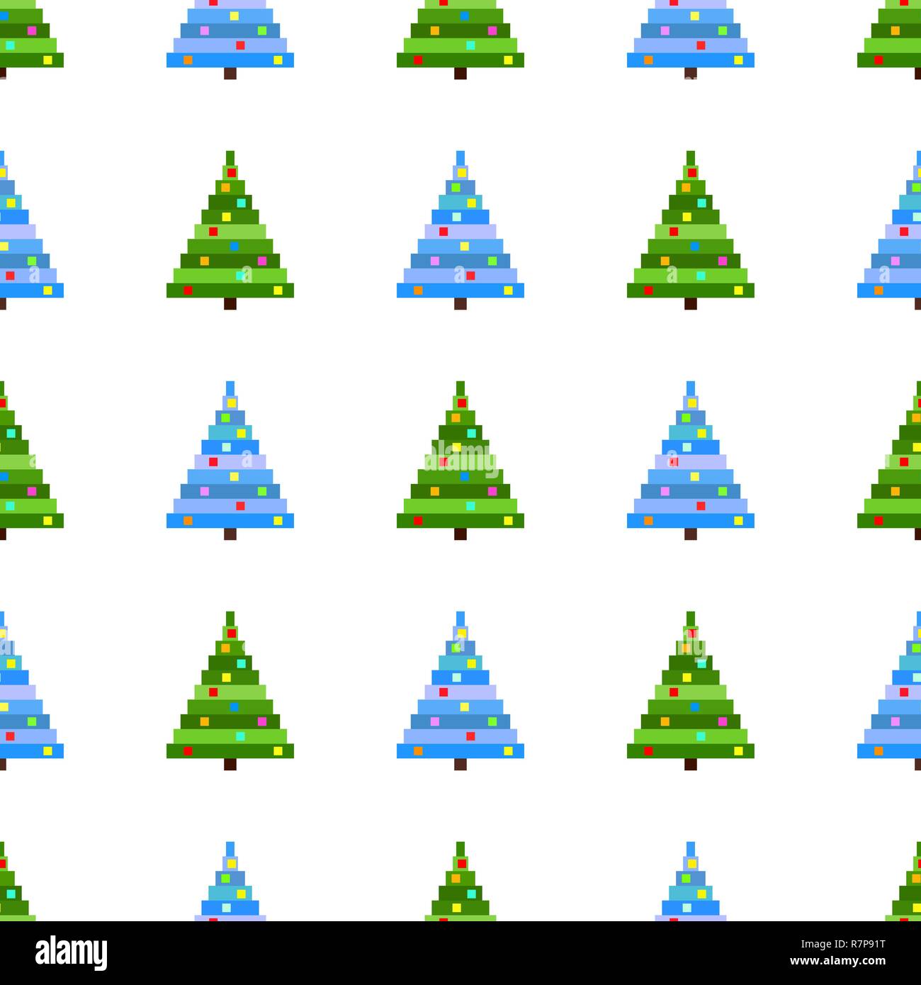 Profil de transparente vecteur pixel art arbre de Noël sur fond blanc. Avec l'arrière-plan vert et bleu de l'arbre de Noël Illustration de Vecteur