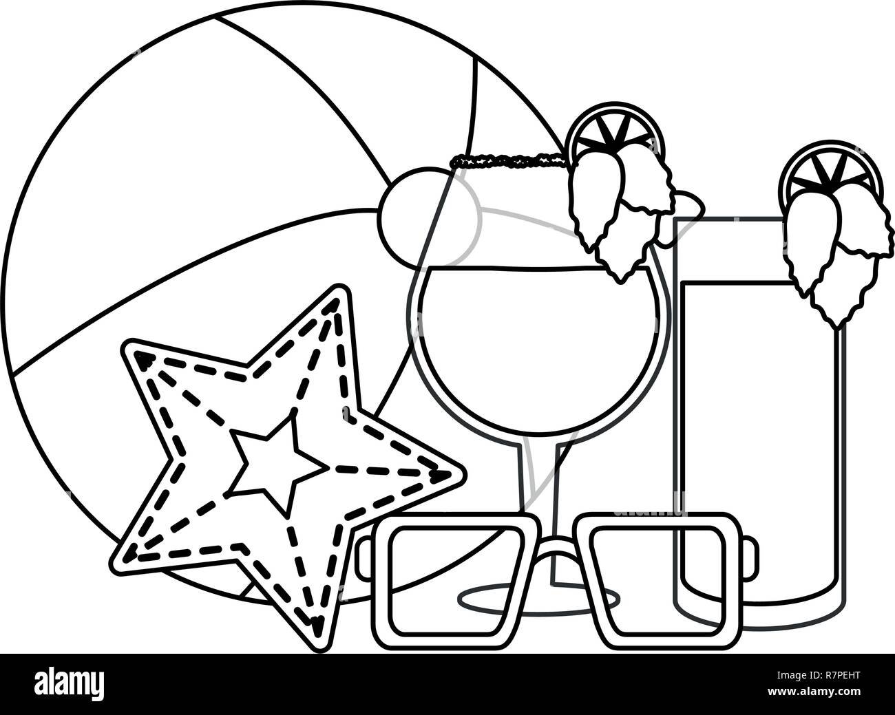 Concept d'été et plage en noir et blanc Illustration de Vecteur