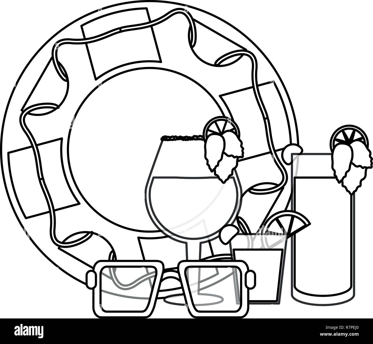 Concept d'été et plage en noir et blanc Illustration de Vecteur