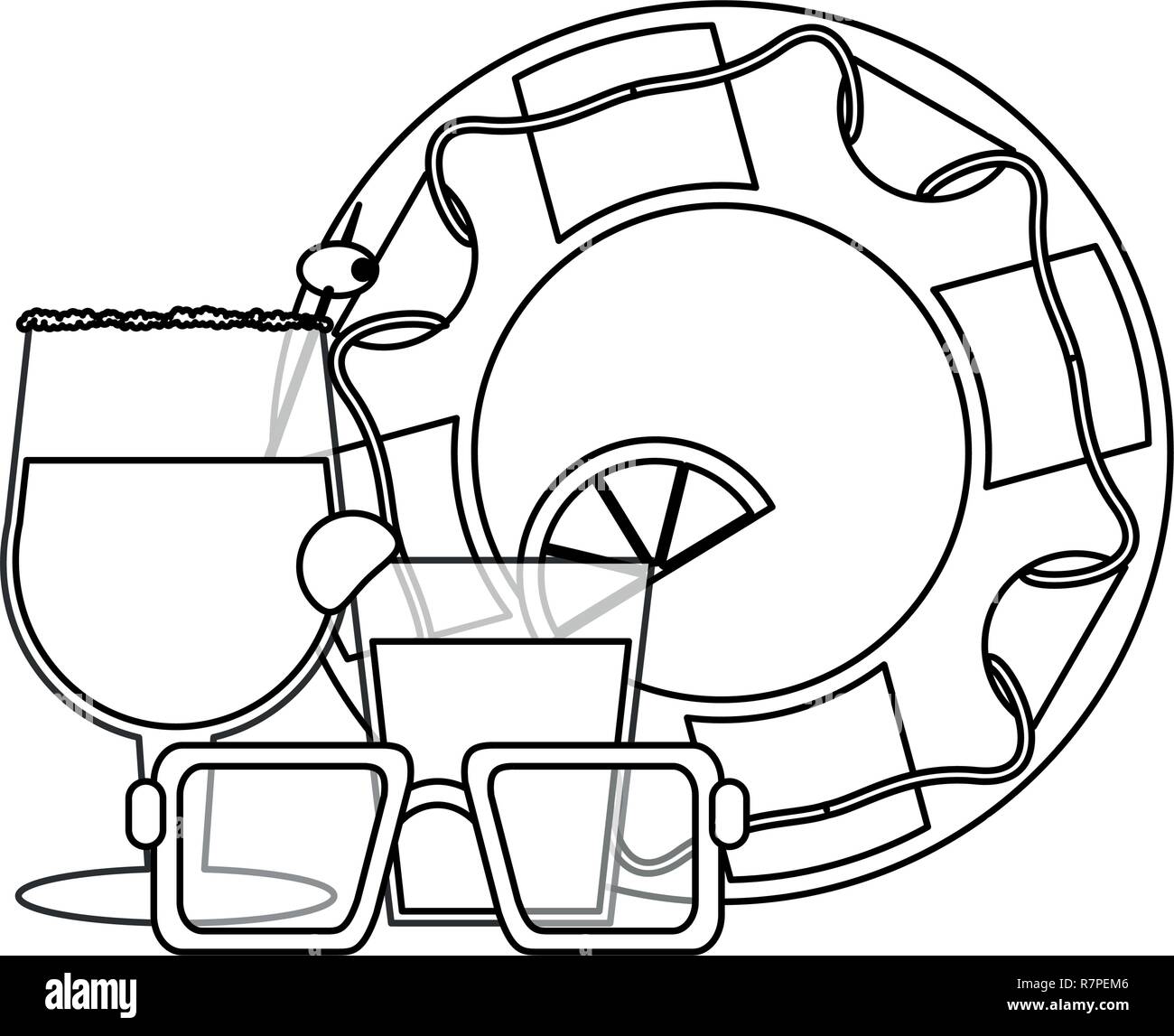 Concept d'été et plage en noir et blanc Illustration de Vecteur