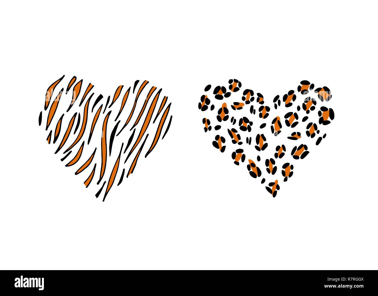 Guépard et tigre impriment la peau en forme de coeur. Illustration vectorielle. Saint-Valentin. Carte de voeux Illustration de Vecteur