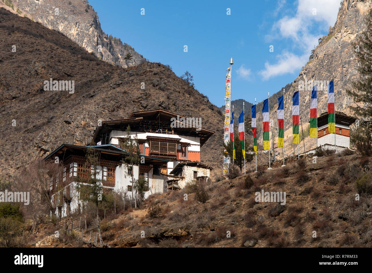 Temple Tamchog Lakhang, près de Chuzom, Bhoutan Banque D'Images