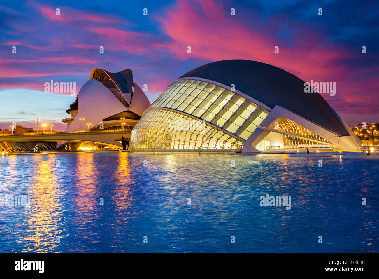 L'Hemisferic et Palais des Arts de la Reine Sofia. Cité des Arts et des Sciences . Architecte Santiago Calatrava. Valence. Comunidad Valencia. L'Espagne. L'Europe Banque D'Images