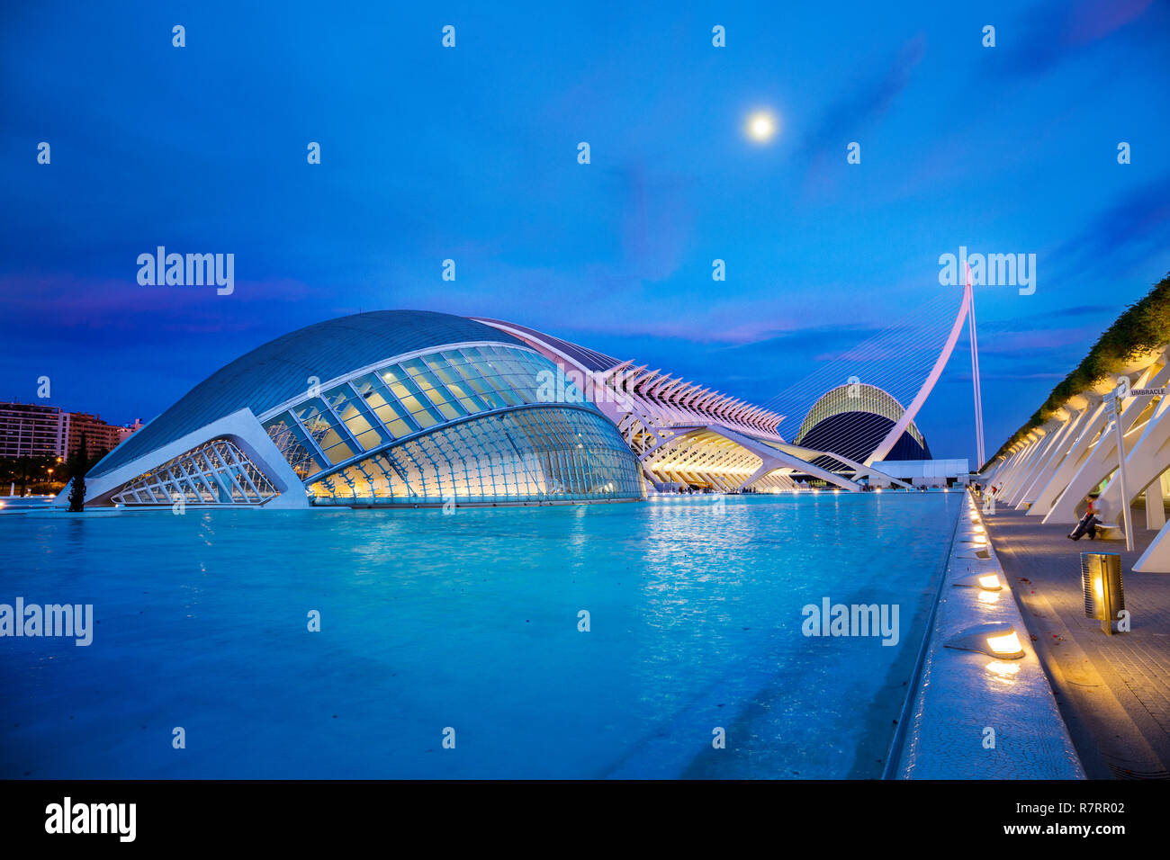 L'Hemisferic, Felipe Science Museum et Agora. Cité des Arts et des Sciences. Architecte Santiago Calatrava. Valence. Comunidad Valencia. L'Espagne. L'Europe Banque D'Images