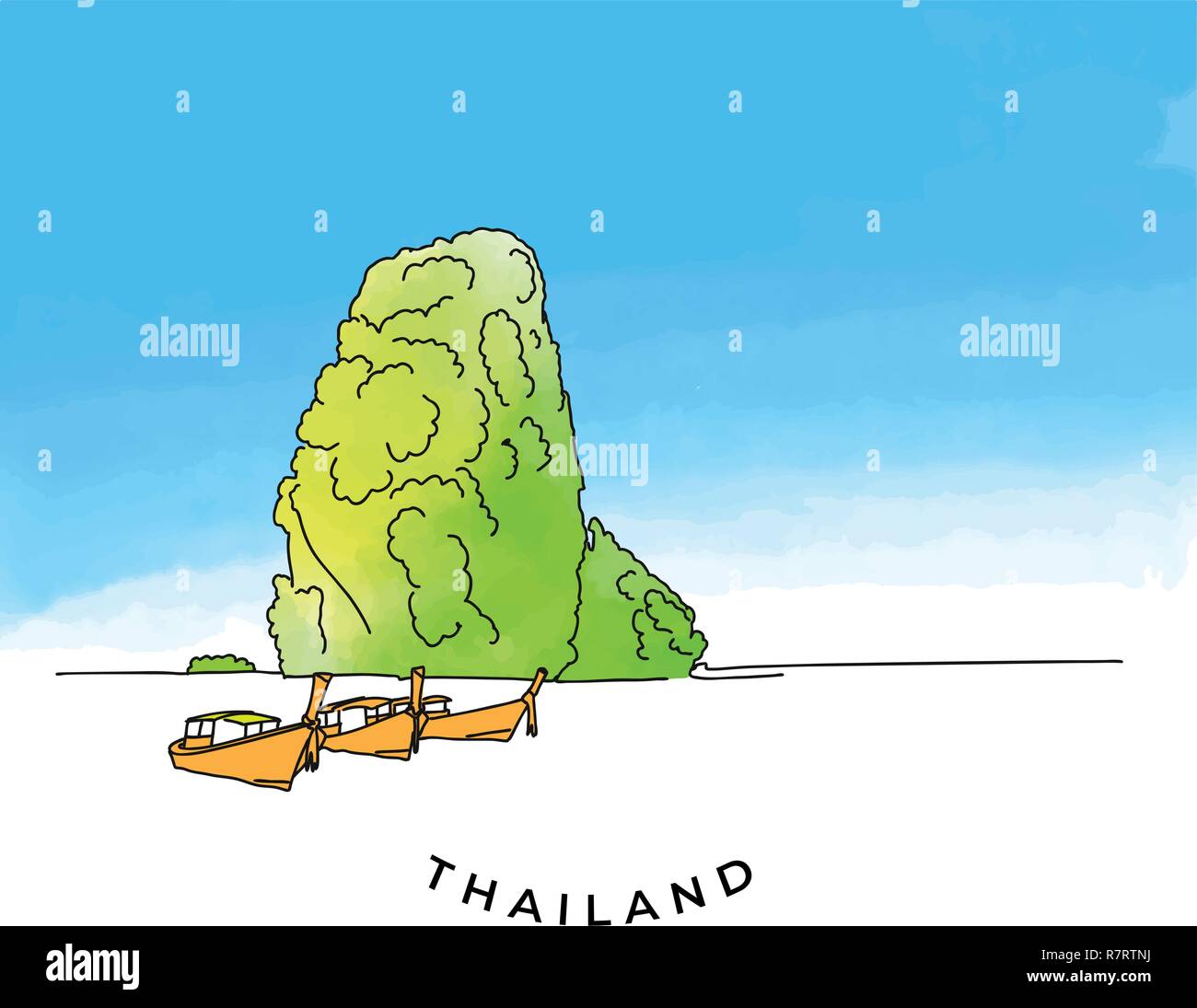 La Thaïlande colorés rock. Vector illustration dessinée à la main. Célèbre série de destinations de voyage. Illustration de Vecteur