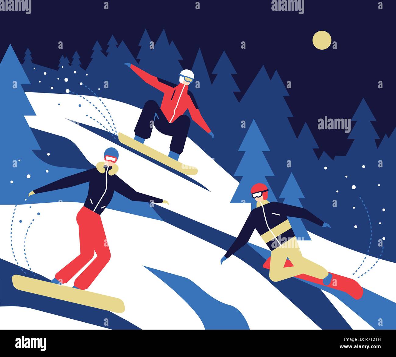 Sports d'hiver, snowboard - illustration colorée de style design plat Illustration de Vecteur