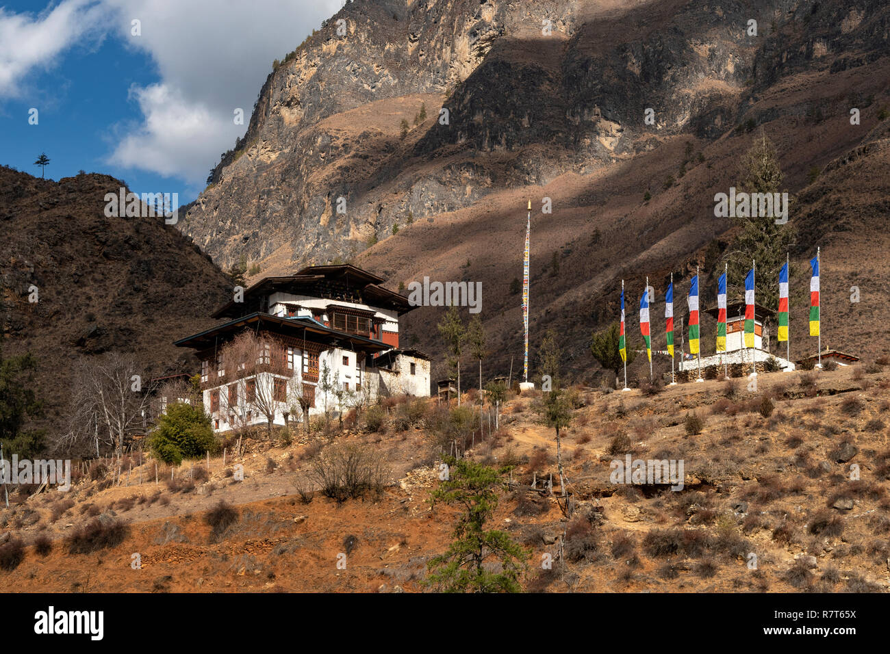 Temple Tamchog Lakhang, près de Chuzom, Bhoutan Banque D'Images