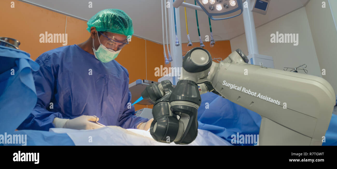 Smart technologies médicales avancées de chirurgie robotique concept,machine à l'hôpital, la chirurgie robotique sont la précision, la miniaturisation, les petites incisions, decr Banque D'Images