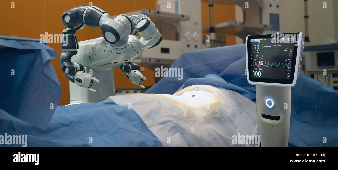 Smart technologies médicales avancées de chirurgie robotique concept,machine à l'hôpital, la chirurgie robotique sont la précision, la miniaturisation, les petites incisions, decr Banque D'Images