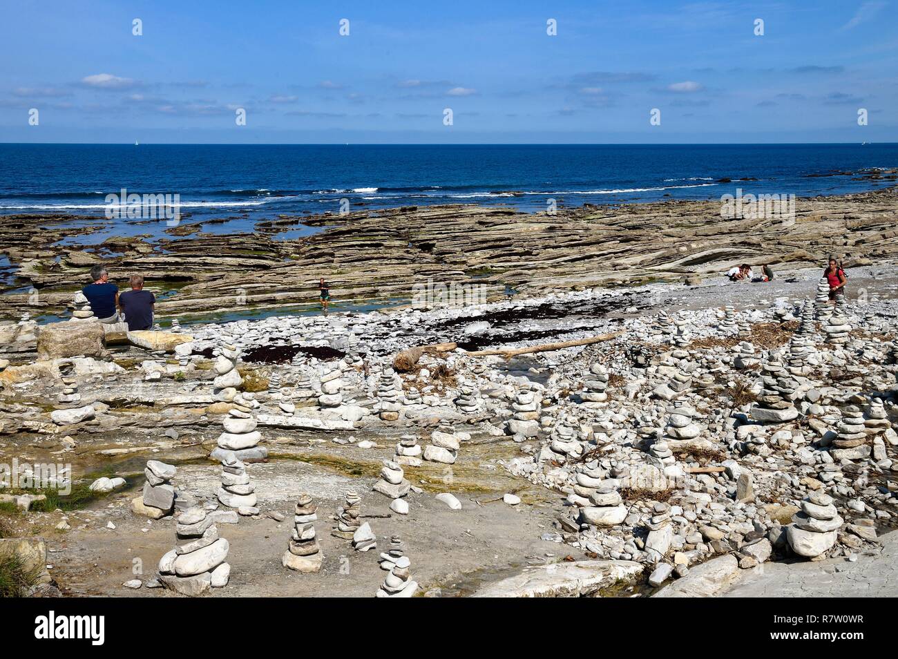 France, Pyrénées-Atlantiques (64), Pays-Basque, la Corniche Basque, Urrugne, la côte atlantique vers Socoa/France, Pyrénées Atlantiques, Pays Basque, côte Basque, la Corniche d'Urrugne, la côte atlantique vers Socoa Banque D'Images