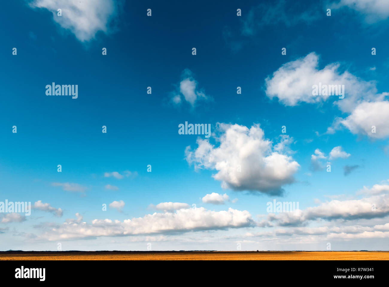 Les nuages blancs traversent le ciel bleu sur la magnifique campagne du paysage en après-midi Banque D'Images