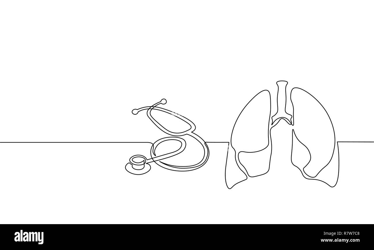 Les poumons sains seule ligne médecine Médecin En ligne art journée mondiale de la tuberculose La technologie moderne silhouette concept design un croquis dessin contour blanc vector illustration Illustration de Vecteur