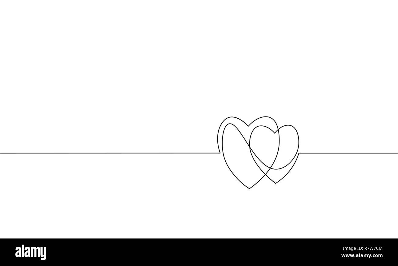 Deux coeurs romantique amour seule ligne art. Heartbeat passion couple relation date un croquis concept design silhouette silhouette white vector illustration Illustration de Vecteur