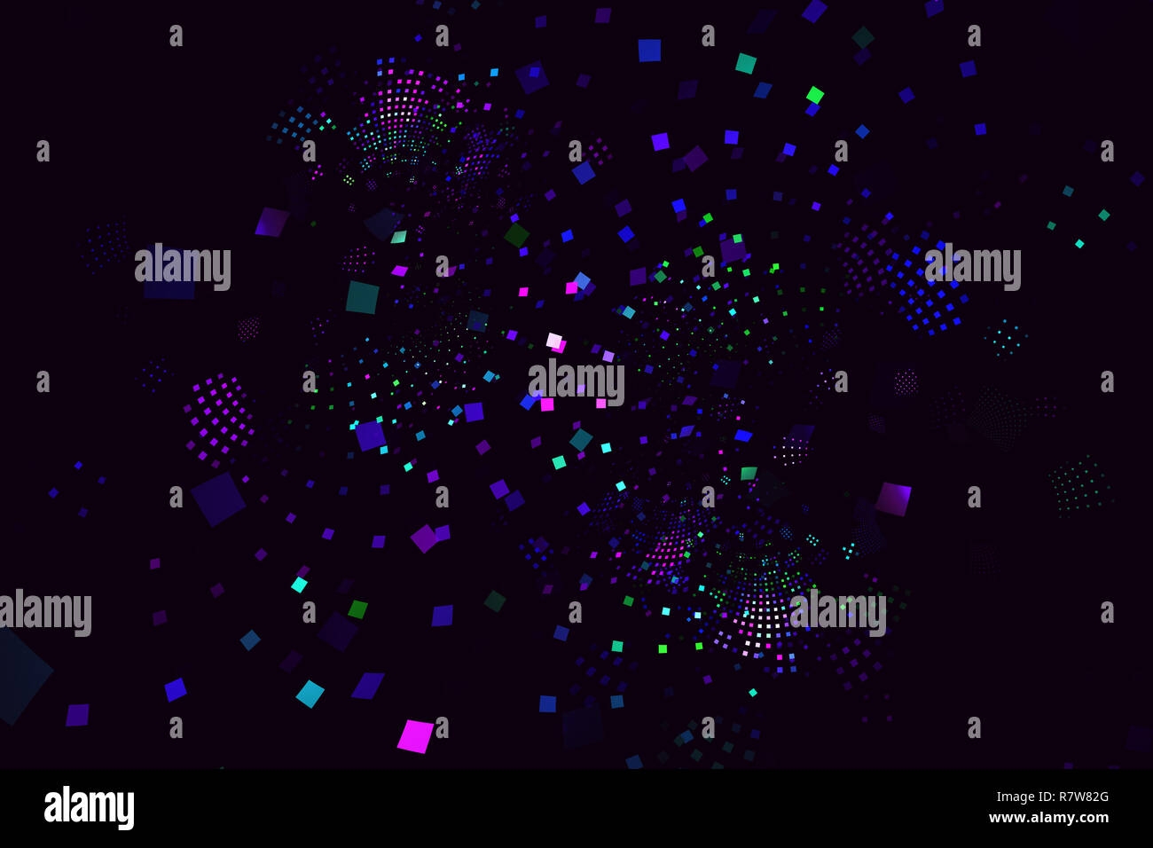 Avec fractale confetii-like, abstract squares flottant sur un fond sombre Banque D'Images