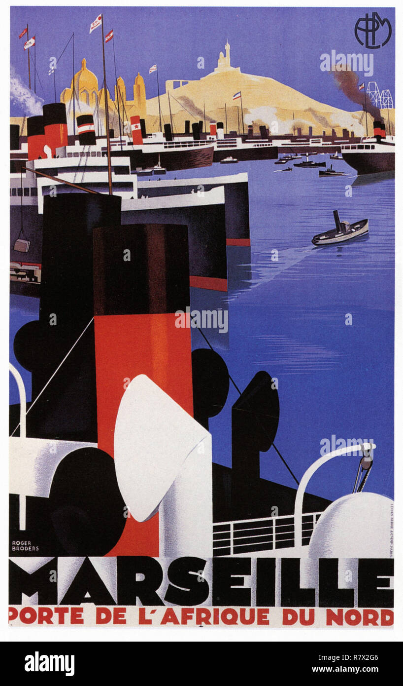 Le Port de Marseille pour l'Afrique du Nord - Vintage Travel Poster Photo  Stock - Alamy