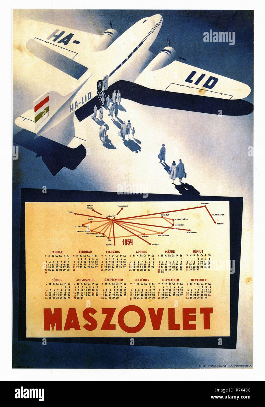 Hungarian Airlines Maszovlet - Vintage Travel Poster Banque D'Images