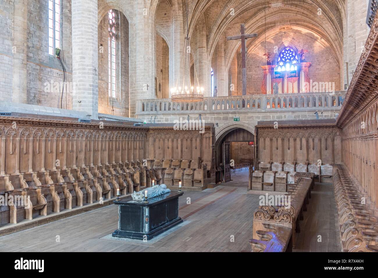 La France, la Haute Loire, La Chaise Dieu, abbaye de Saint Robert, stalles et tombe le pape Clément VI, Parc naturel Régional Livradois-Forez, le Parc naturel régional Livradois Forez Banque D'Images