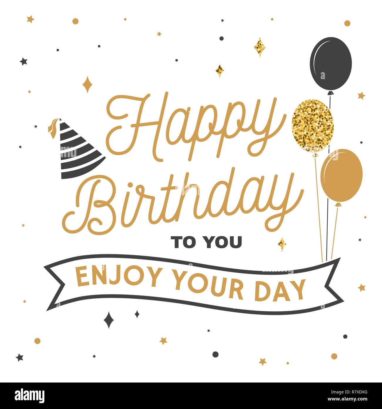 Joyeux Anniversaire A Vous Profitez De Votre Journee Stamp Badge Autocollant Carte Avec Bouquet De Ballons Et Anniversaire Hat Vecteur Vintage Design Typographique Pour L Embleme De L Anniversaire Dans Le Style Retro Image
