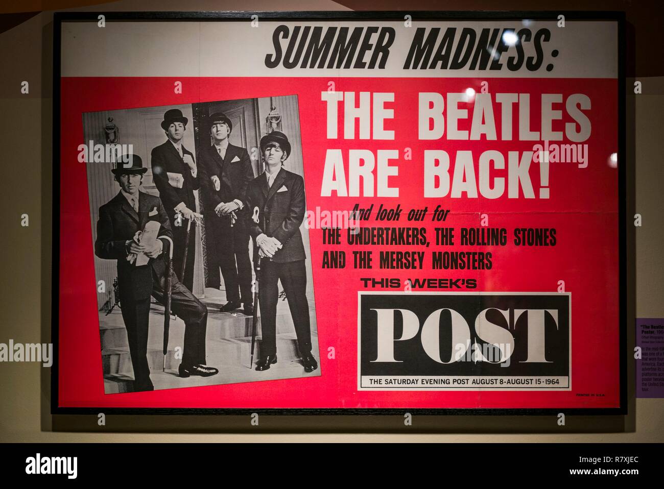 United States, New York, montagnes Catskill, Bethel, site de la 1969, le Festival de Woodstock Museum à Bethel Woods, Beatles poster Banque D'Images