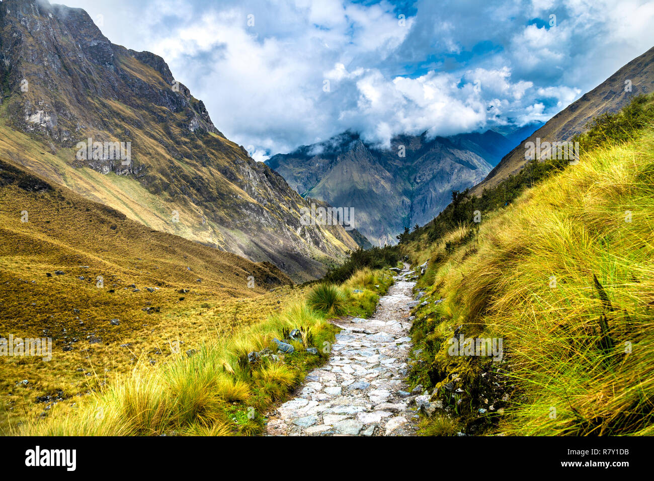 Chemin le long de la piste de l'Inca dans la Vallée Sacrée, Pérou Banque D'Images