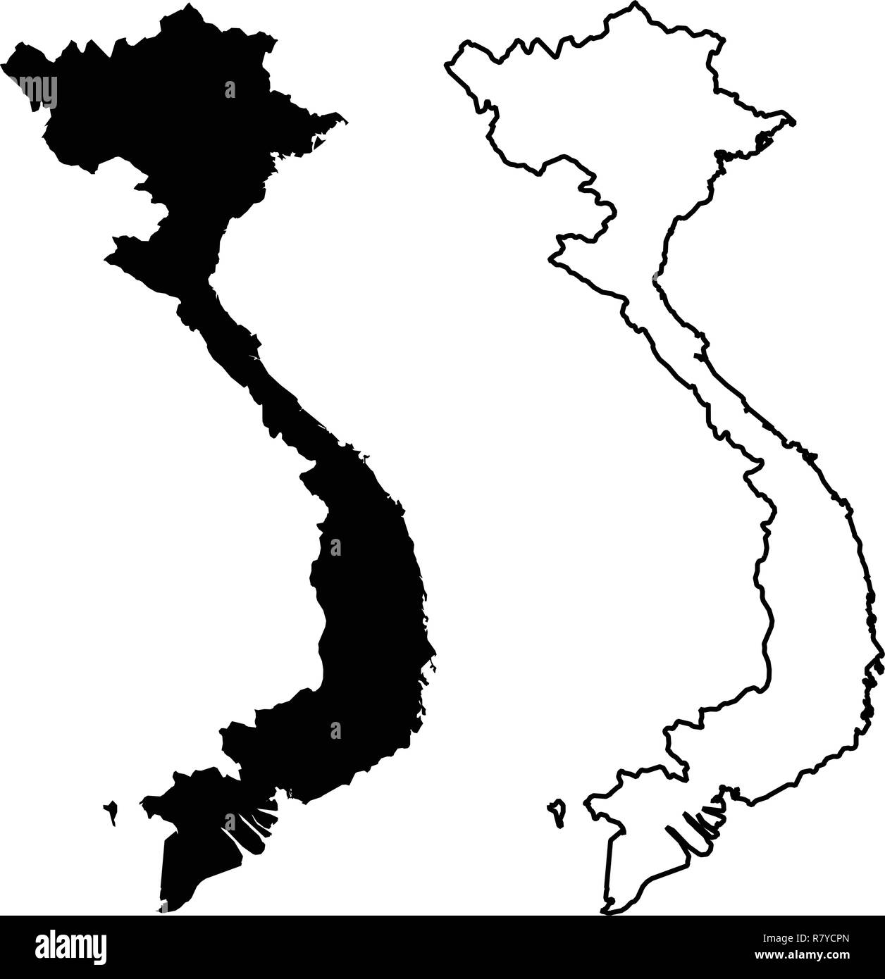Simple (seulement les coins pointus) Carte - République socialiste du Viêt Nam dessin vectoriel. Projection de Mercator. Rempli et contours version. Illustration de Vecteur