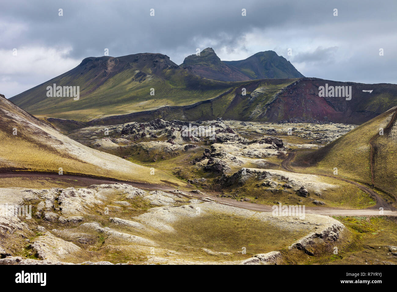 Le champ de lave de l'Norournamshraun F208 Road, Landmannalaugar, Islande Banque D'Images
