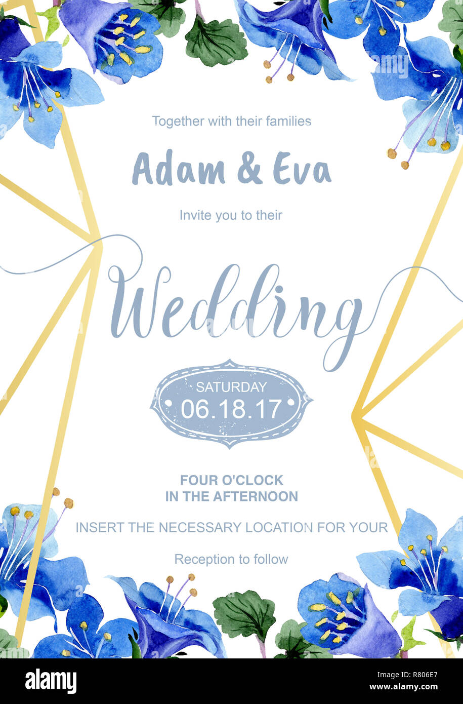 Phacelia Bleu Fleur Fond Carte De Mariage Je Vous Remercie Rsvp Invitation Carte Elegant Set Graphique Illustration Banniere Photo Stock Alamy