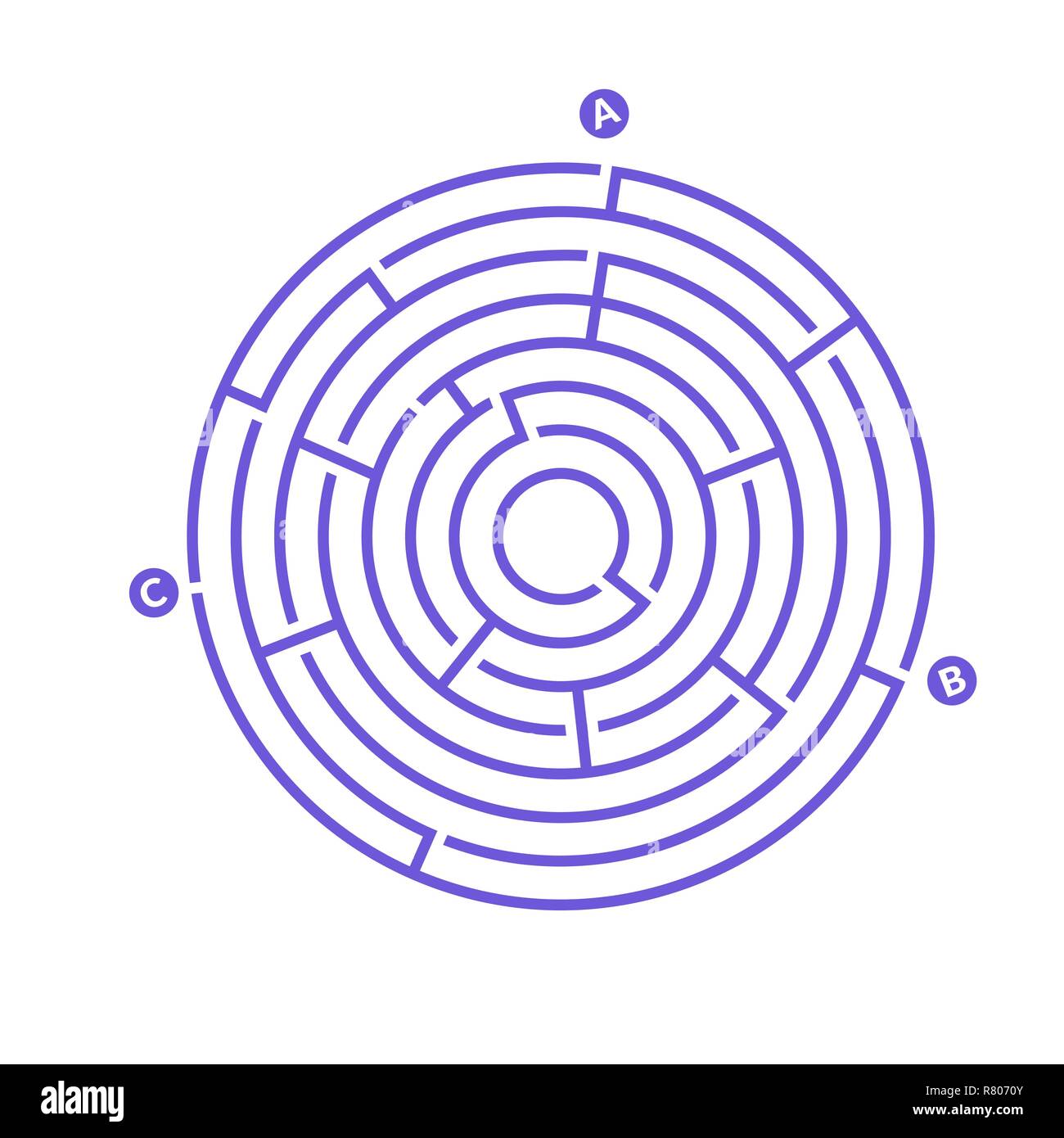 Ronde simple labyrinthe labyrinthe jeu pour enfants. L'un des puzzles de la série d'énigmes pour enfants Illustration de Vecteur