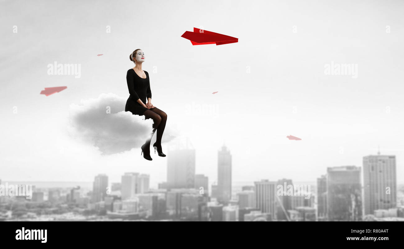 Jeune femme mime. Technique mixte Banque D'Images