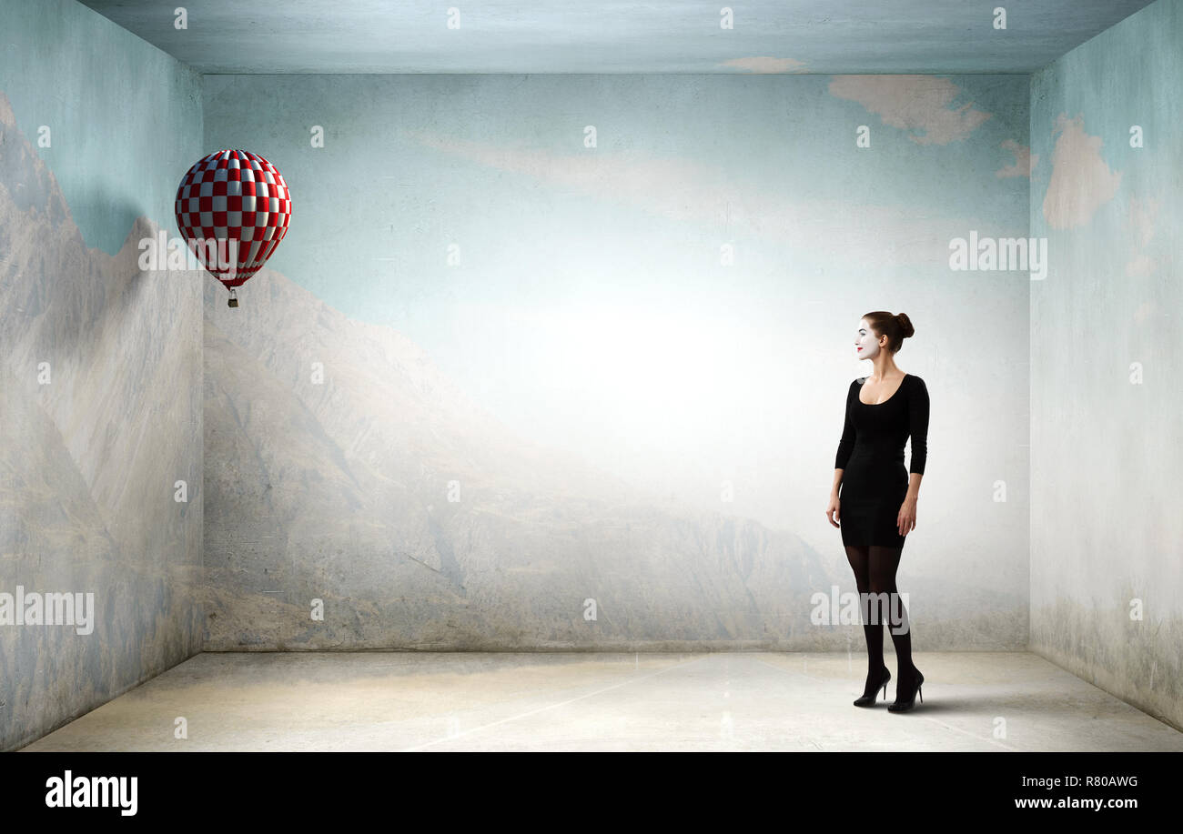Jeune femme mime. Technique mixte Banque D'Images