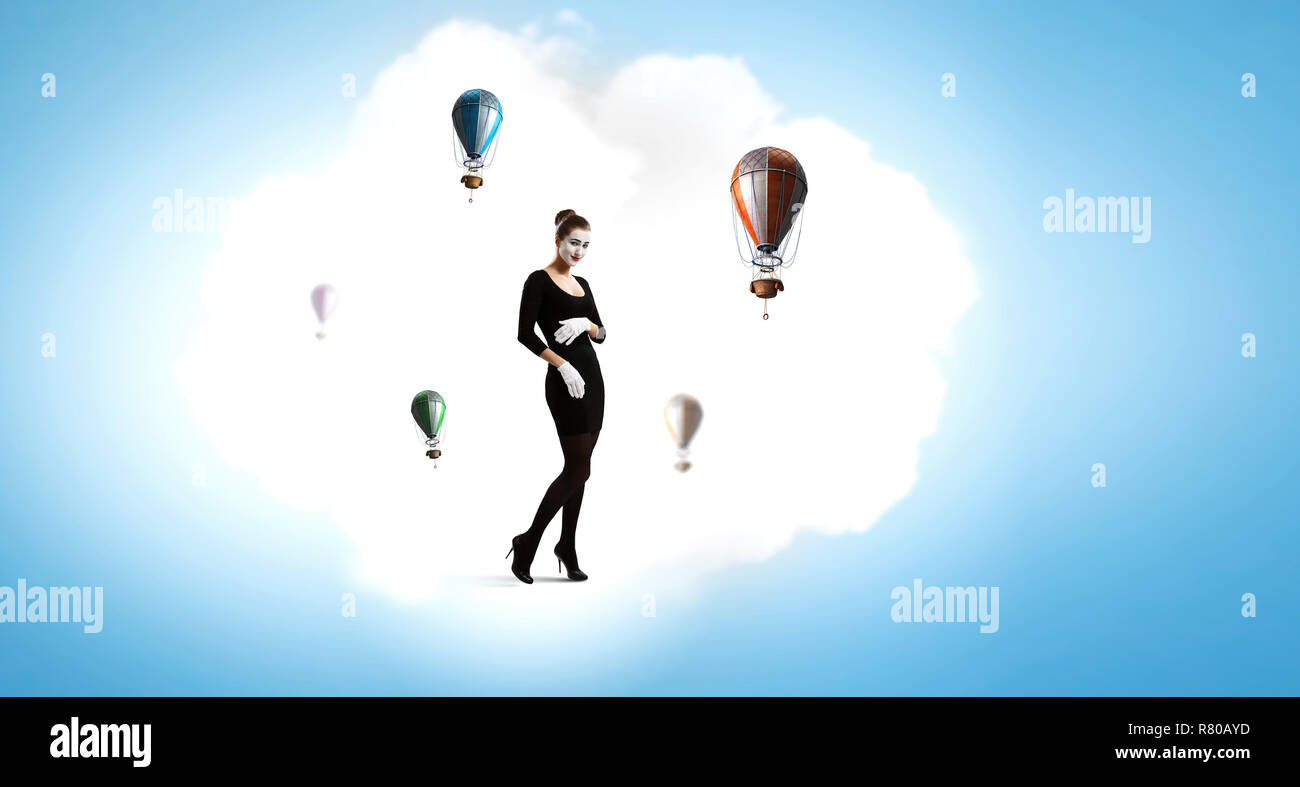 Jeune femme mime. Technique mixte Banque D'Images