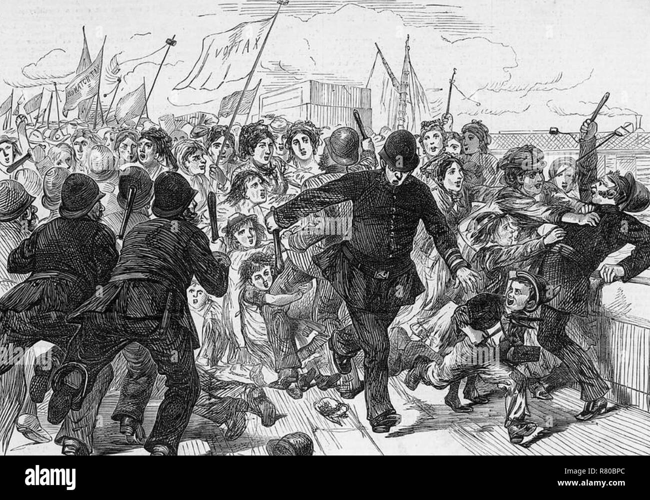 Protestation des travailleurs correspondent à 1871. La police de Londres tentent de briser la grève Banque D'Images