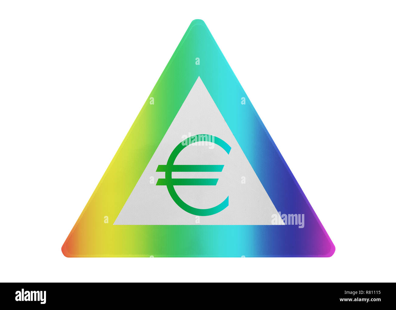Panneau de circulation isolés - symbole de l'Euro - de couleur arc-en-ciel Banque D'Images