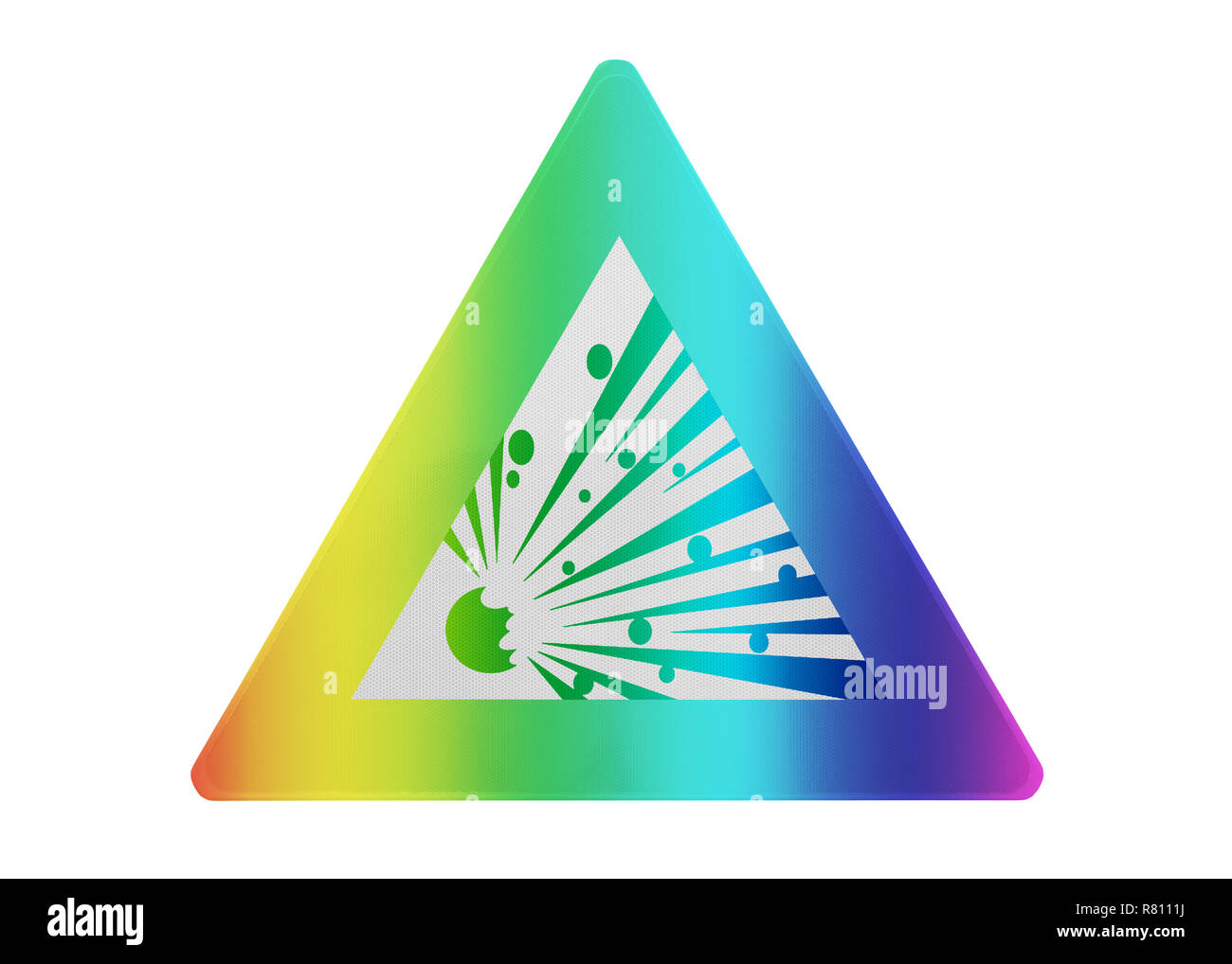 Panneau de circulation isolés - danger d'Explosion - couleur arc-en-ciel et isolés Banque D'Images