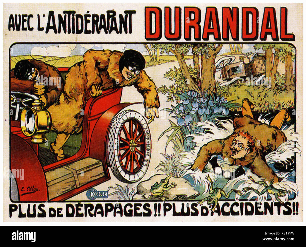 Durandal Anti Skid Pneus - Vintage Car's affiche publicitaire Banque D'Images