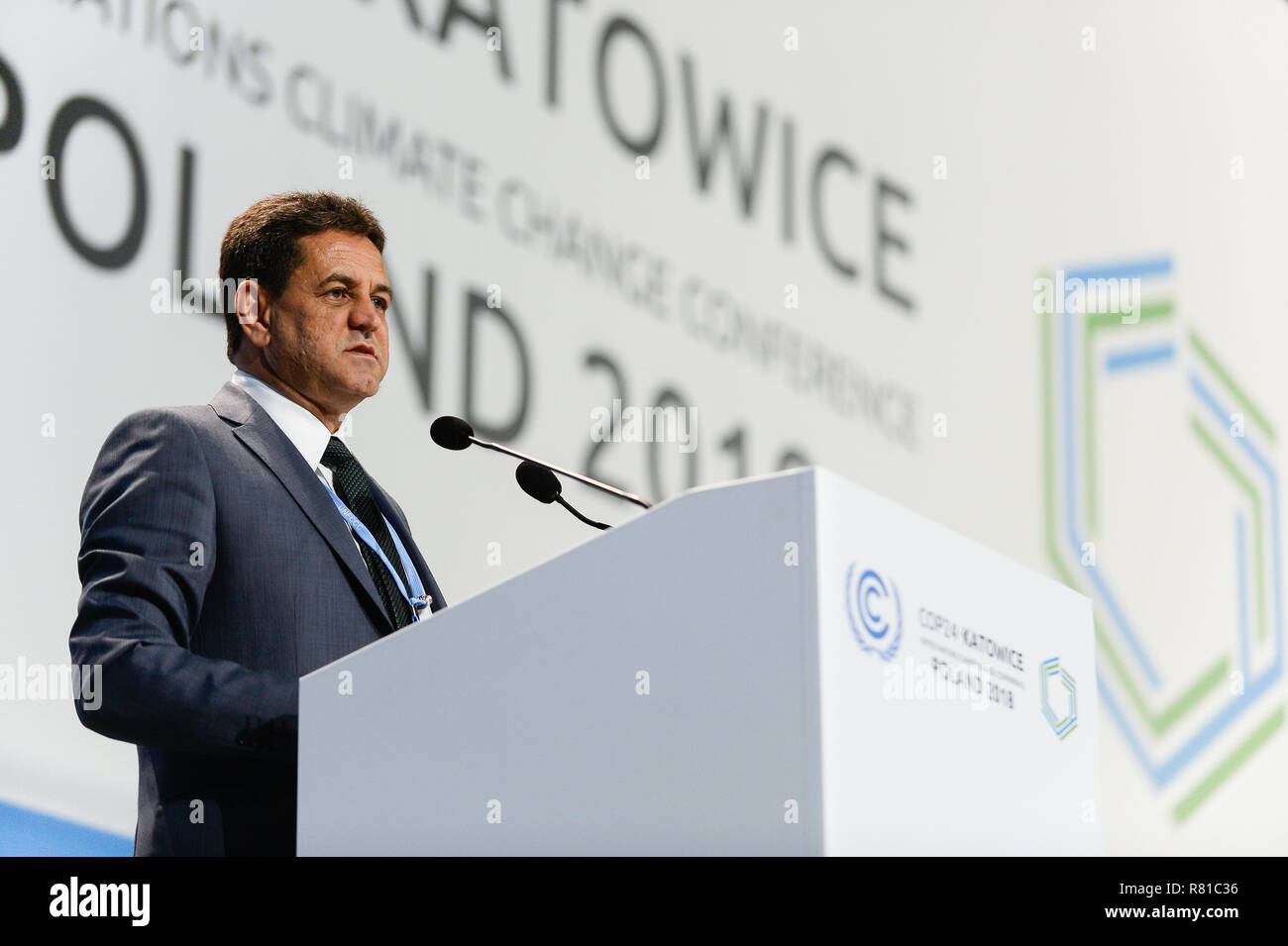 Edson Goncalves de Duarte, Ministre de l'environnement du Brésil a vu au cours de la deuxième partie de la réunion de haut niveau lors de la COP24 Conférence des Nations Unies sur les changements climatiques 2018. Banque D'Images